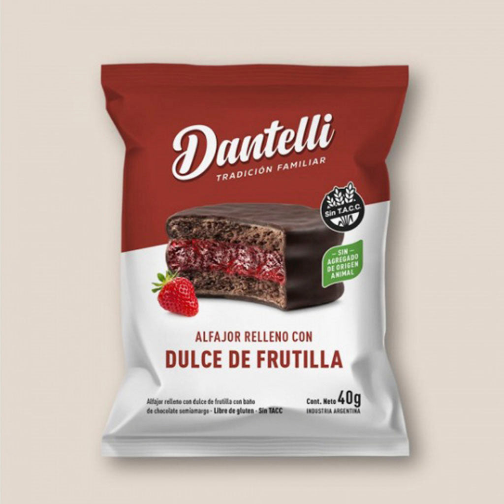 Dantelli Alfajor SIN TACC - Dulce de Frutilla - x 12 Unidades